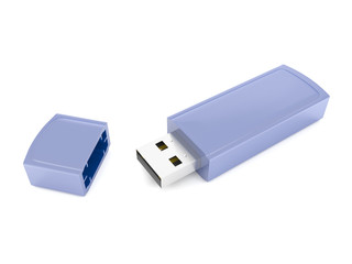 3d render isolated on white background blue flash drive.