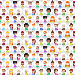 Seamless pattern with round flat people avatars. Endless texture for wallpaper, fill,  web page background, surface texture.