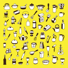 Set of 60 icons of different types of cookware. Vector illustration for your cute design.