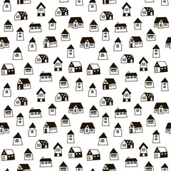 Doodle hand drawn town seamless pattern. Can be used for textile, website background, book cover, packaging.