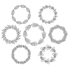 Set of  round floral framework. Template for style design.
