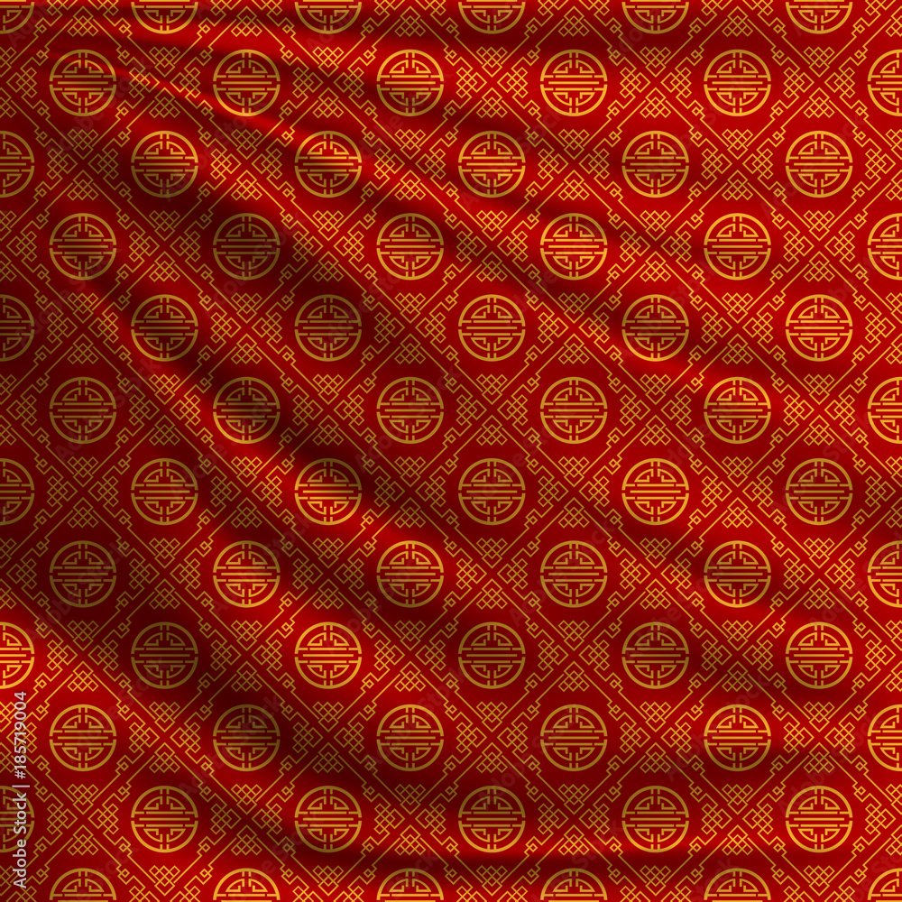 Wall mural beautiful background for your design chinese new year. golden oriental pattern on wavy silk fabric. 