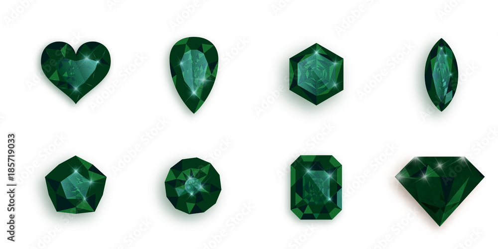 Wall mural set of green gemstones. vector illustration of emeralds.