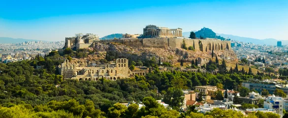 Poster Parthenon acropolis tussen pijnbomen Athene Griekenland © sea and sun