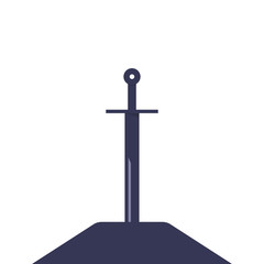 Sword in the stone.Silhouette of medieval weapon