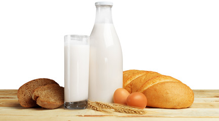 Bread and milk on the table