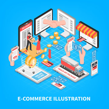 Electronic Commerce Isometric Illustration 