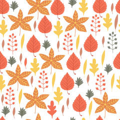 Autumn leaves seamless pattern. Fall background.