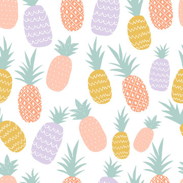 Colorful Pineapple Seamless Pattern Vector Illustration. 