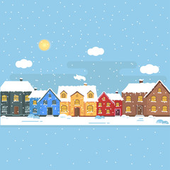 Obraz na płótnie Canvas Abstract background with winter home and white snowflakes