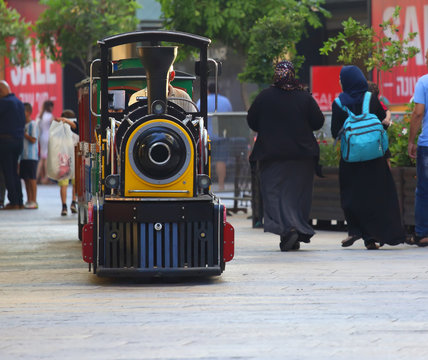 children's entertainment attraction train in the shopping center
