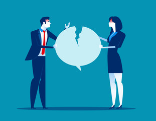 Fighting over speech bubble. The quarrel between employees. Concept business vector illustration.