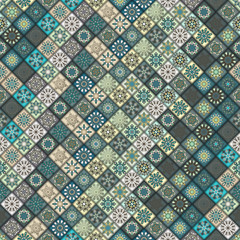 Vintage seamless pattern with tile patchwork elements.