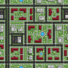 Seamless city pattern (top view). Vector illustration.