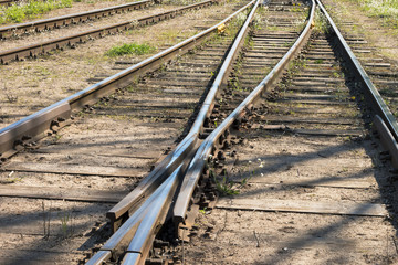 Railway tracks in the sunny spring day.