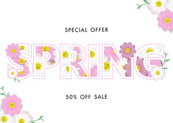 Spring sale background with beautiful flower, vector illustration template, banners, Wallpaper, invitation, posters, brochure, voucher discount.