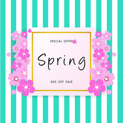 Spring sale background with beautiful flower, vector illustration template, banners, Wallpaper, invitation, posters, brochure, voucher discount.