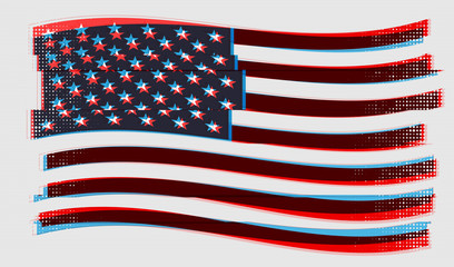 US flag. Vector illustration with glitch effect