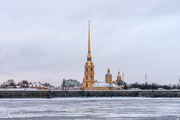 Peter and Paul Fortress in Staint-Petersburg winter day.