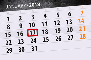 Isolated background daily calendar January 17