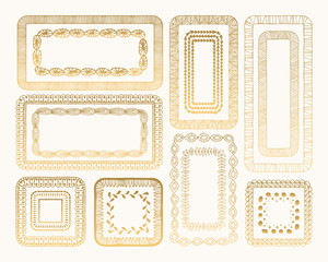 Set of hand drawn golden frames.