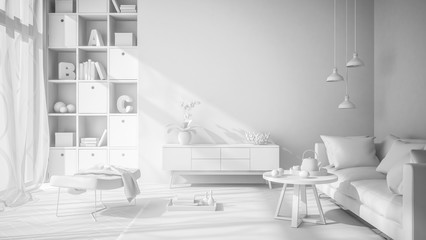 Interior modern design room 3D illustration
