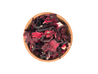 Dry hibiscus tea in bowl