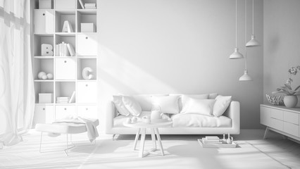 Interior modern design room 3D illustration