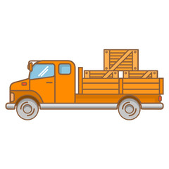 The truck of transport company on cargo delivery. Courier service of delivery.Transportation of loads the car with boxes in a body. In flat a linear art a vector.Postal service.