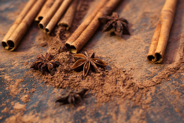 cocoa powder and spices mess on the table