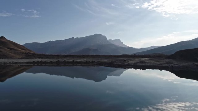 Reflection of the sky and mountains in the highlands
