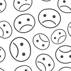 Hand drawn smiley face seamless pattern background. Business flat vector illustration. Face with sad sign symbol pattern.