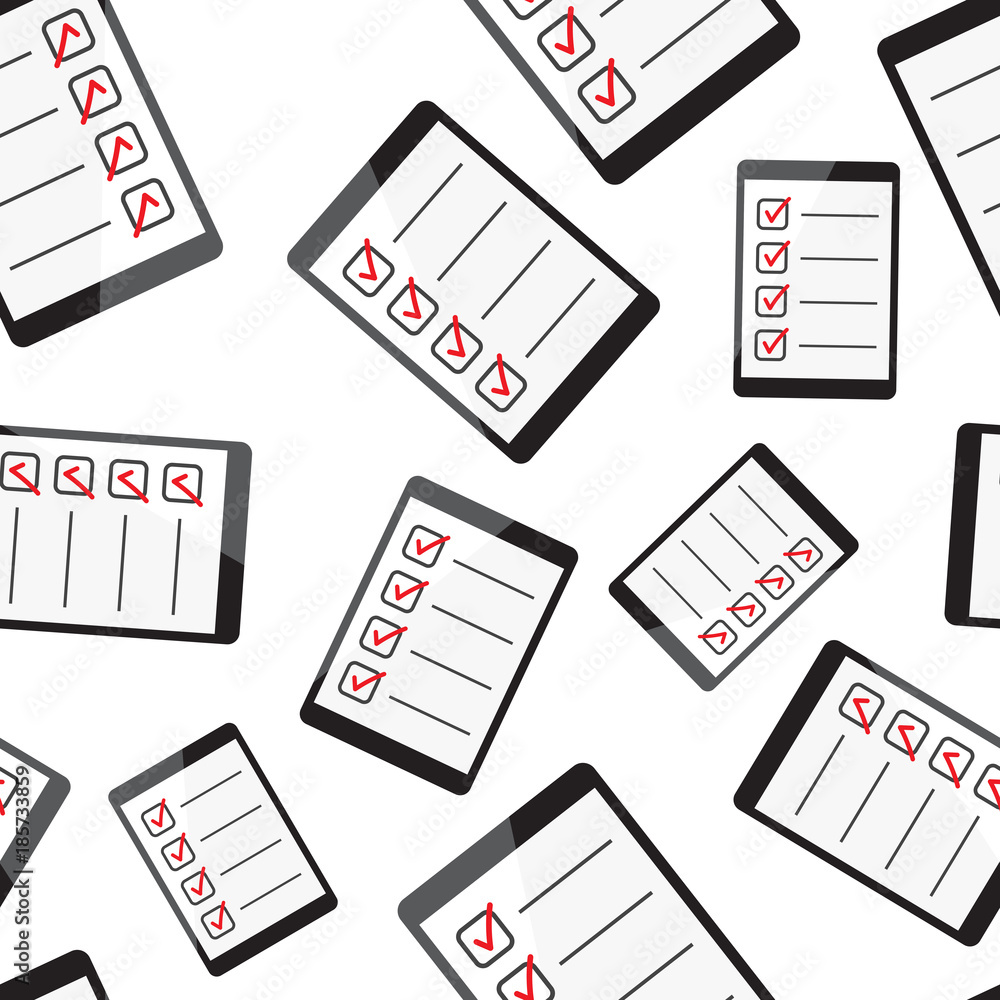 Poster businessman checklist with tablet pc seamless pattern background. business flat vector illustration.