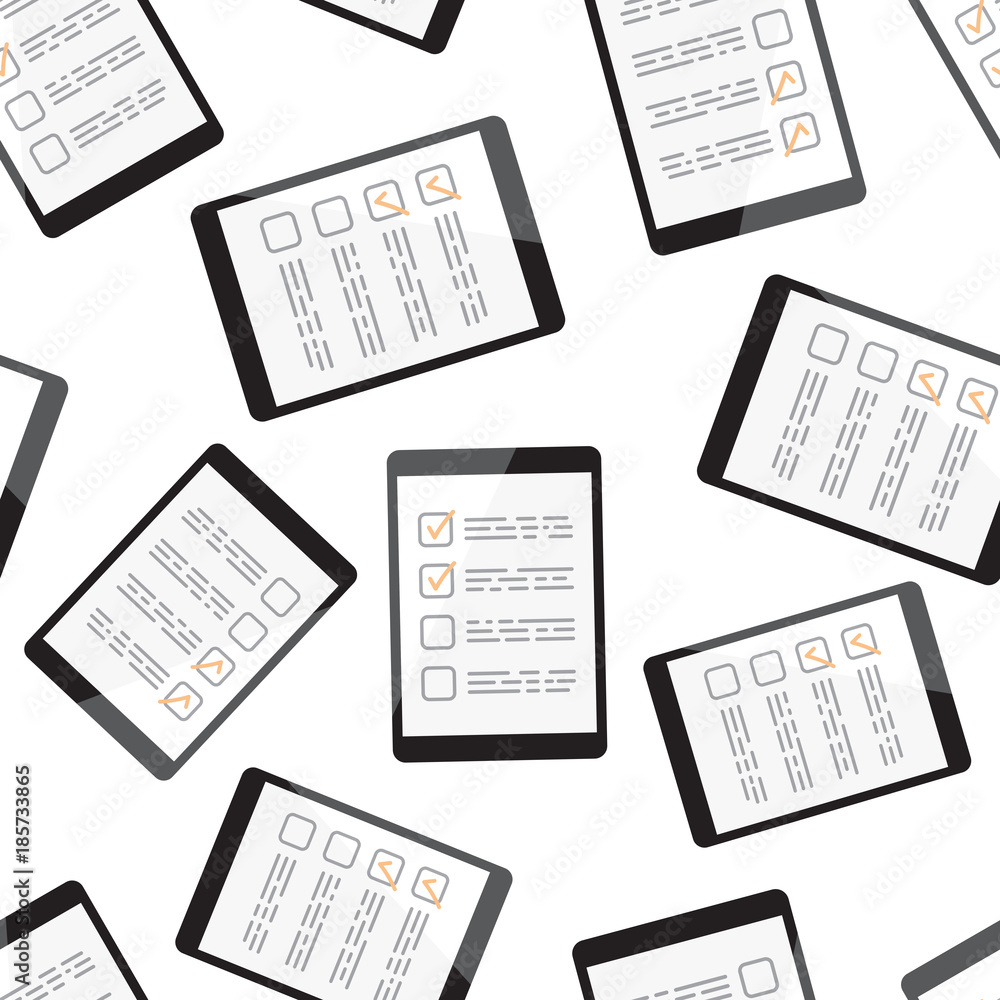 Poster businessman checklist with tablet pc seamless pattern background. business flat vector illustration.