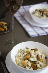 Risotto with mussels. Italian traditional food.