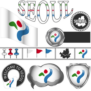 Glossy icons with flag of Seoul
