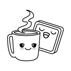 delicious coffee cup with slice bread kawaii character vector illustration design