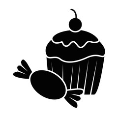 sweet cupcake with candy vector illustration design