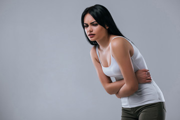 Beautiful woman on grey background
