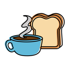 delicious coffee cup with slice bread vector illustration design