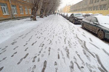 First snow on the street.