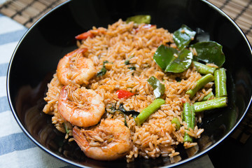 Red curry fried rice with prawn