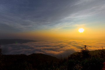 sunrise time and fog around mountain at PHU-RUEA national park
