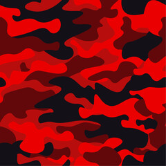 Camouflage military background. Camo bright red print texture - vector illustration. Abstract pattern seamless. Classic clothing style masking camo repeat print.