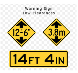 Road sign. Warning. Low Clearances.  Vector illustration on transparent background