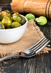 Fried brussels sprouts in bowl