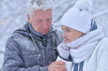 senior couple at winter outdoors