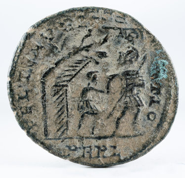 Ancient Roman copper coin of Emperor Constantius II. Reverse.