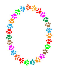 Oval frame of colorful paw prints animal with blank space for text vector design template