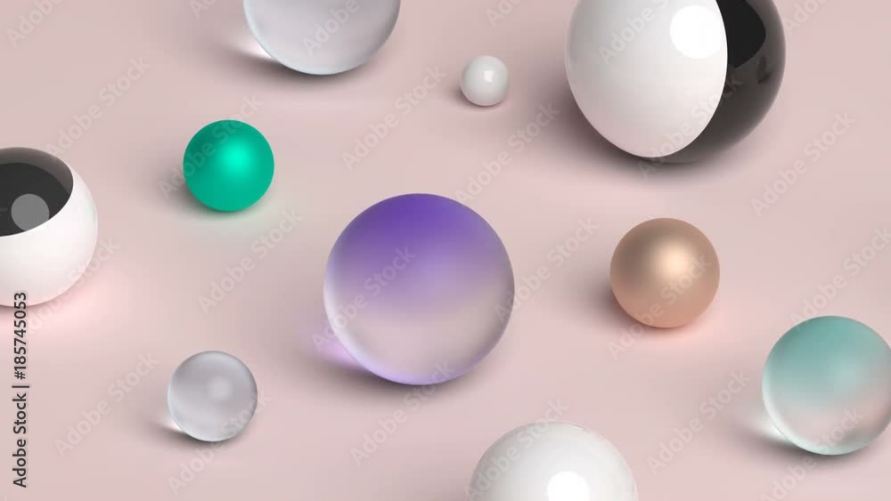 Poster seamless abstract motion of geometric shapes. computer generated loop animation with spheres. modern